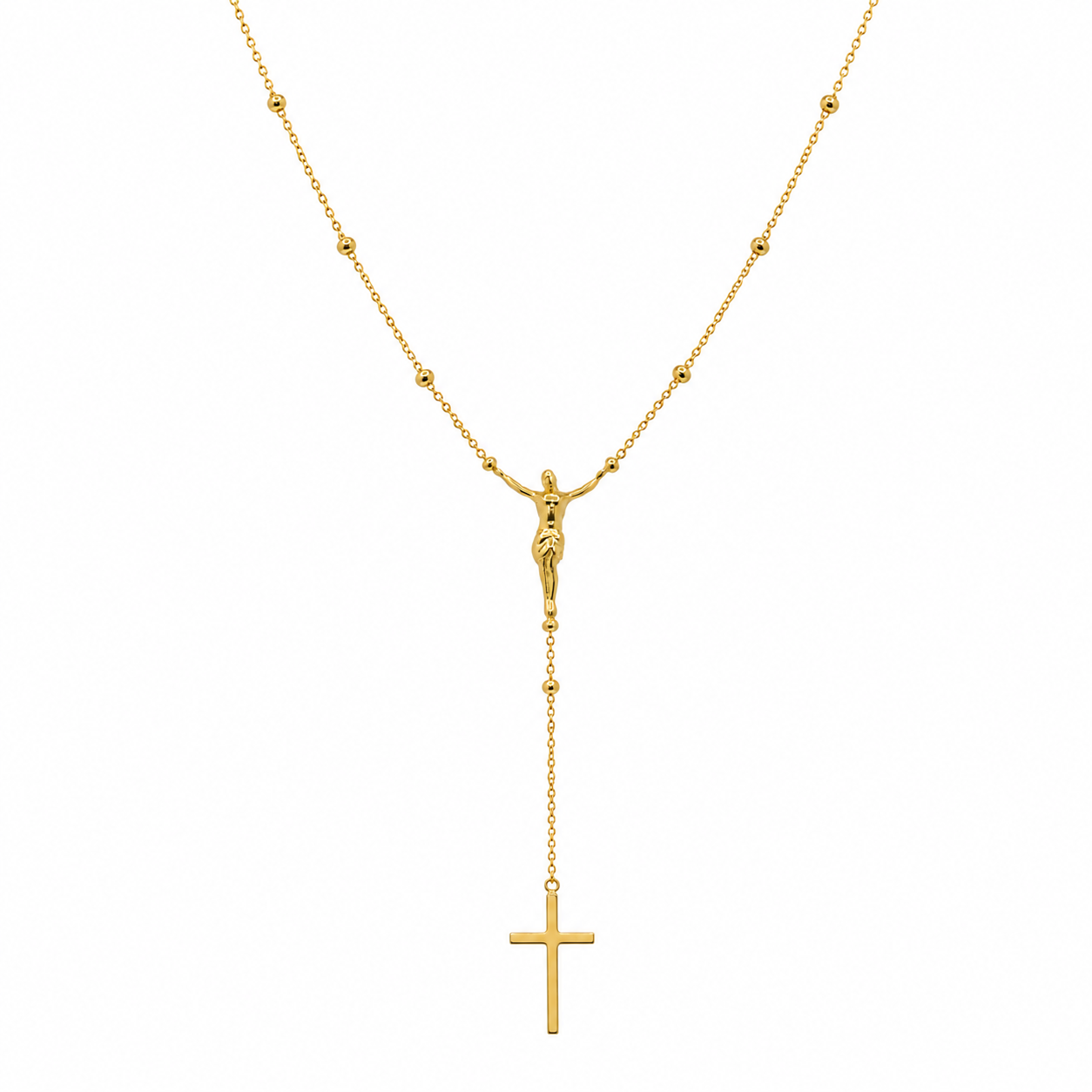 Plated 925 Sterling Silver Crucifix Rosary Necklace - DIN00094GP | DIN00094RH
