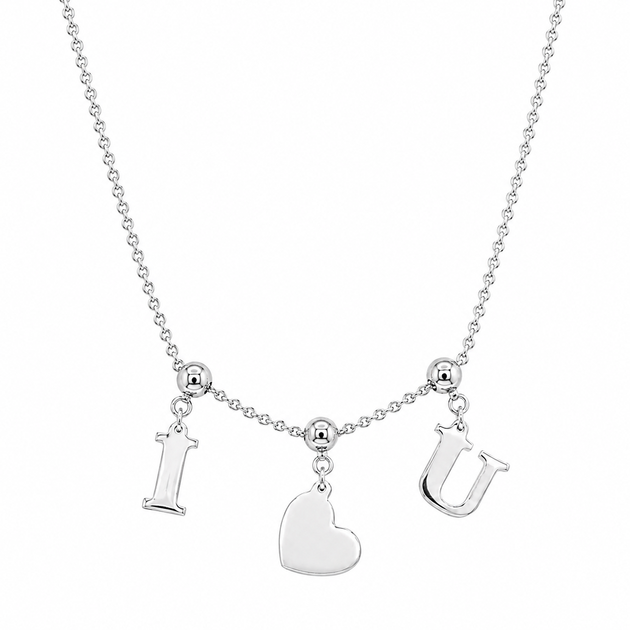 Collar deslizante con dije "I Heart U" en plata de ley 925 rodiada - DIN00101RH
