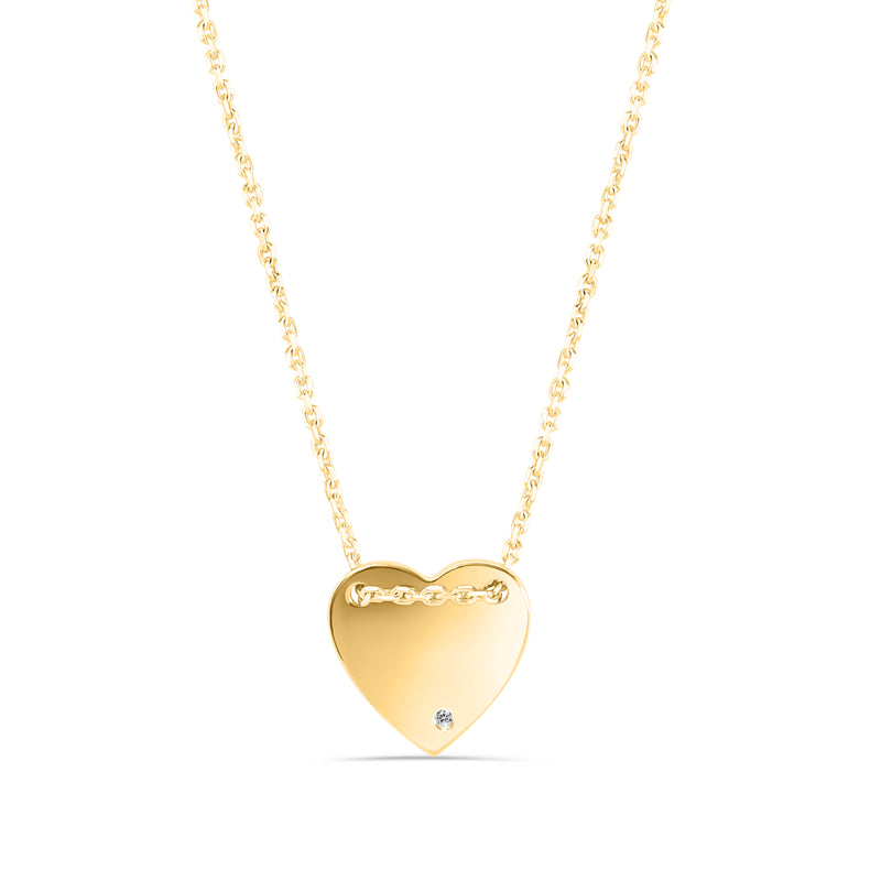 Gold Plated 925 Sterling Silver Engravable Heart Shaped Necklace with CZ - DIN00076GP