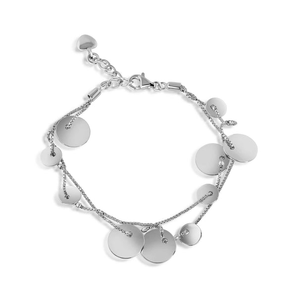 Closeout-Silver 925 Rhodium Plated Multiple Graduated Dangling Round Disc Bracelet - DSB00001