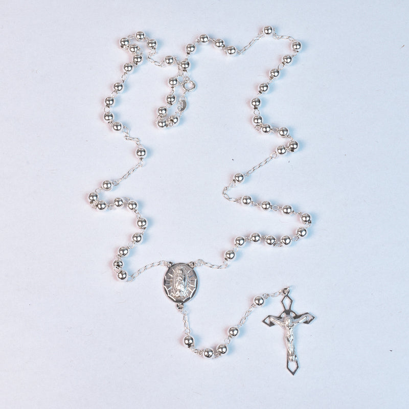 High Polished 925 Sterling Silver 6mm Smooth Bead Rosary - ORP00005