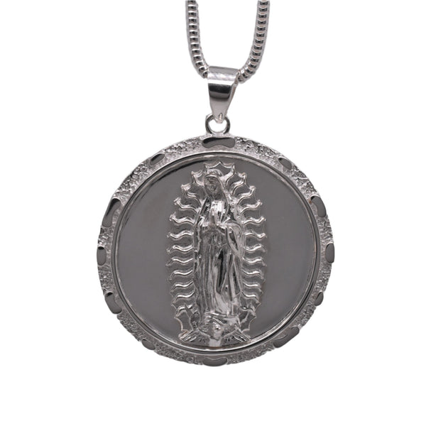 High Polished Anti Tarnish 925 Sterling Silver 31.7mm Round Our Lady of Guadalupe Pendant - DIP00003