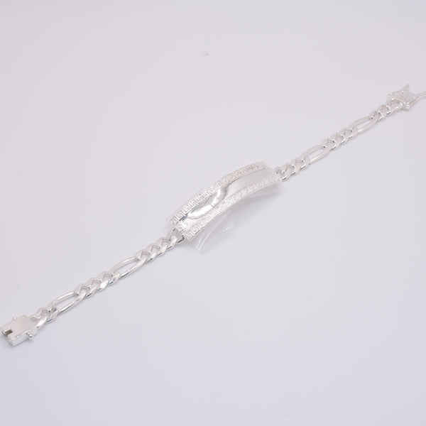 925 Sterling Silver Figaro 6.8mm Greek Key ID Bracelet - CDIB00013