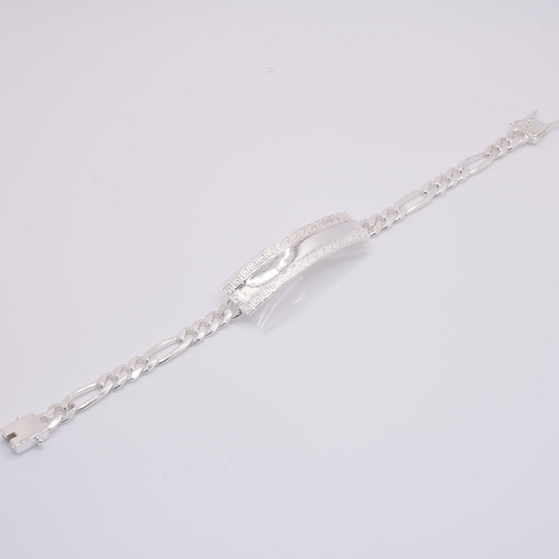 925 Sterling Silver Figaro 6.8mm Greek Key ID Bracelet - CDIB00013