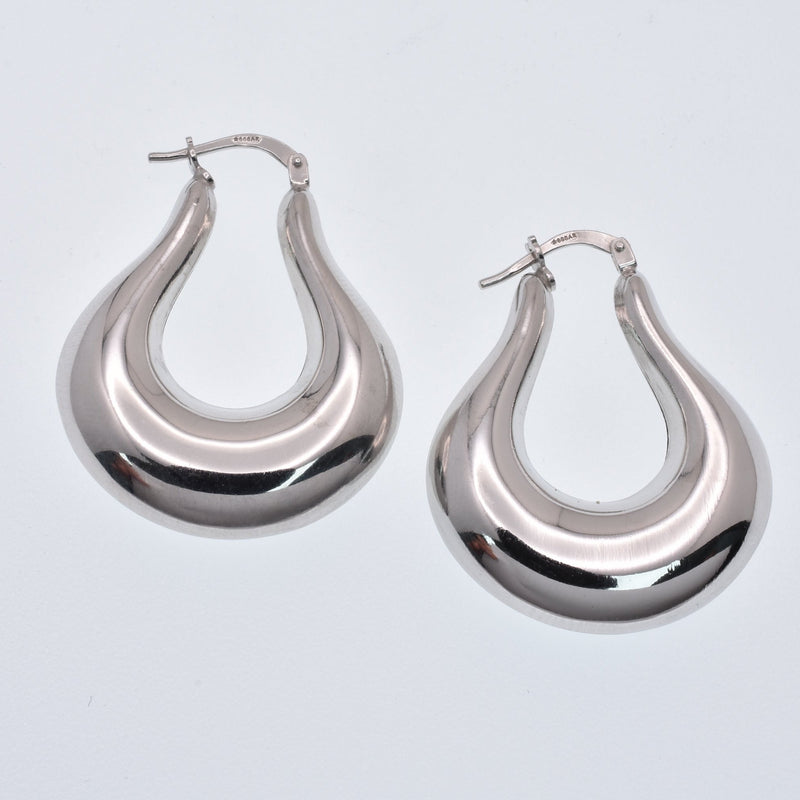 Rhodium Plated 925 Sterling Silver Puffed Chunky Teardrop Latch Lock Earring - ARE00042RH