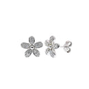 Rhodium Plated 925 Sterling 5 Petal Flower CZ 9.3mm Stud Earring - APE00001