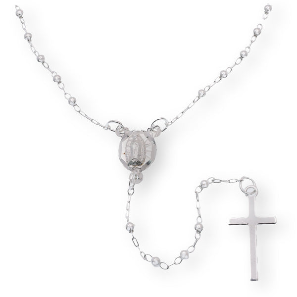 High Polished 925 Sterling Silver 2.5mm Smooth Bead Plain Cross Rosary - ORP00001