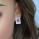 Juego de aretes y collar con circonita rosa rectangular chapado en rodio en plata 925 - STS00275-PNK