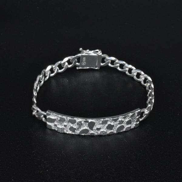 925 Sterling Silver Curb 7.5mm Nugget ID Bracelet - CDIB00027