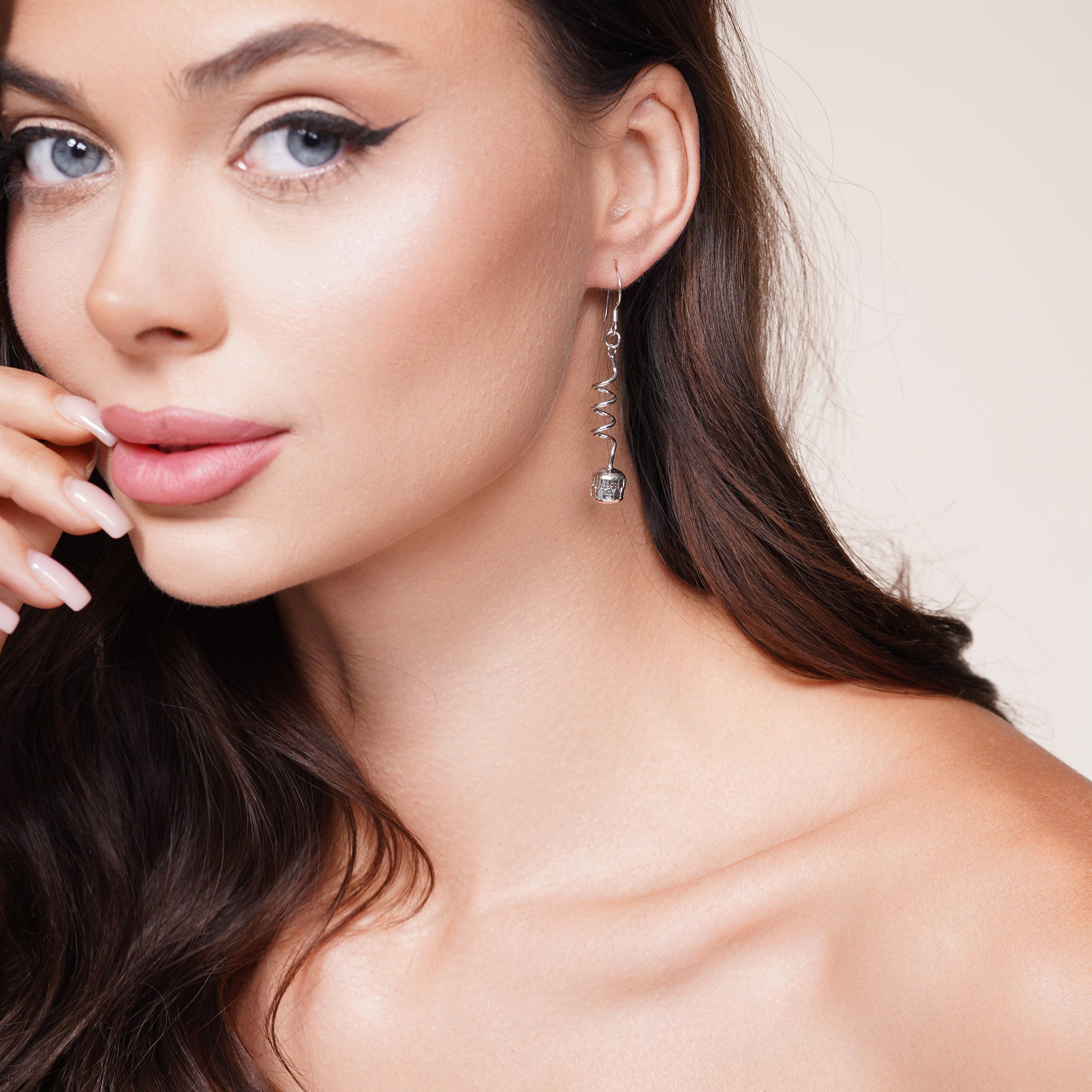 Silver 925 Rhodium Plated Dangling Twisted Wire Hanging Ball CZ Chandelier Hook Earrings - DSE00017