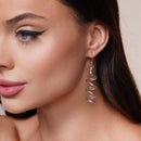 Silver 925 Rhodium Plated Double Dangling Spiral Hook Earrings - DSE00023