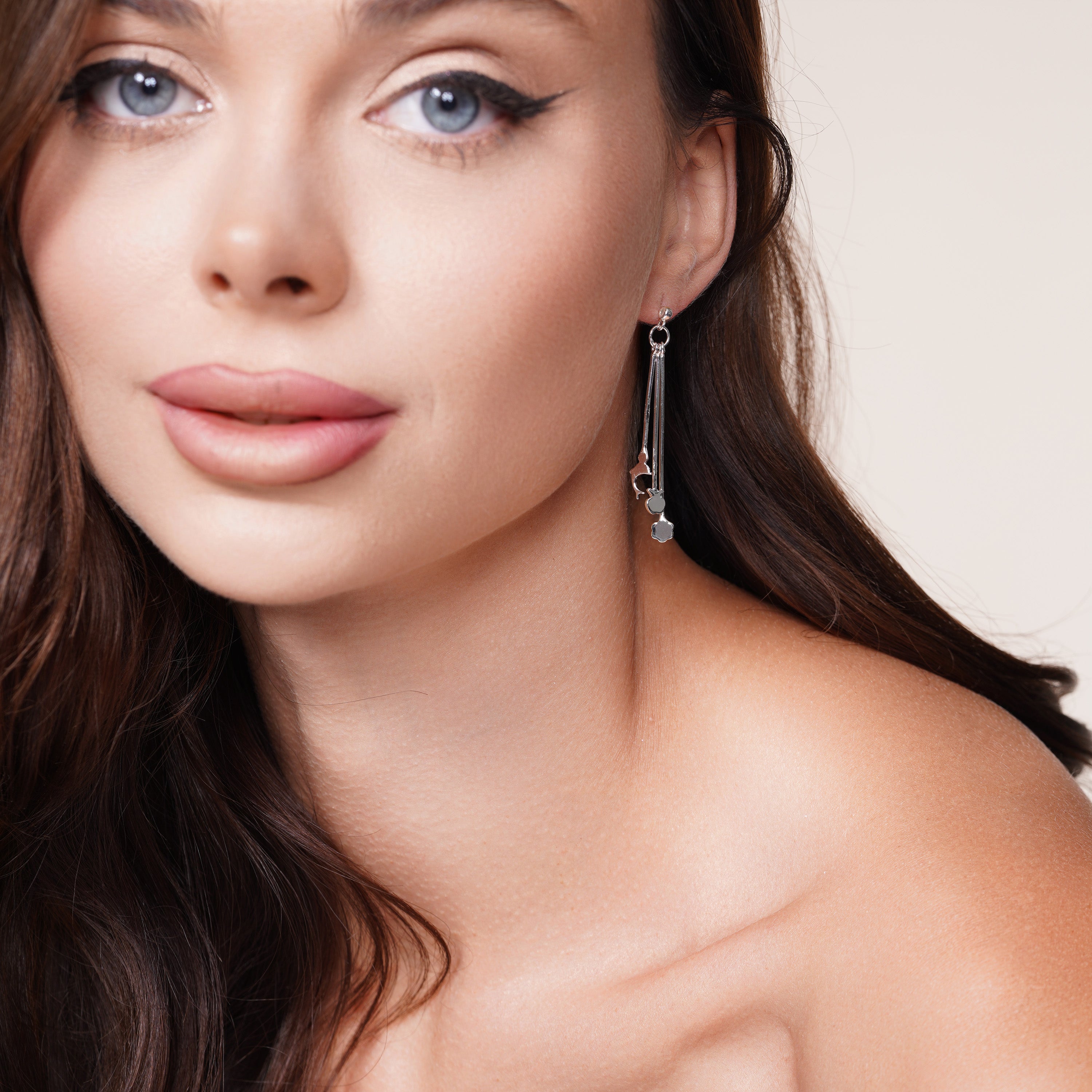 Rhodium Plated 925 Sterling Silver Multi Dangle Earrings - DSE00026