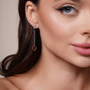 Silver 925 Rhodium Plated Wired Dangling Square Open Heart Stud Earrings - DSE00028