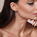 Silver 925 Rhodium Plated Open Graduated Circle Multiple Strand Dangling Chandelier Stud Earrings - DSE00068