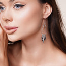 Silver 925 Rhodium Plated Open Teardrop Dangling Chandelier Hook Earrings - DSE00070