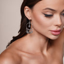 Silver 925 Rhodium Plated Multiple Open Black Circles Dangling Chandelier Hook Earrings - DSE00071