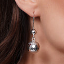 Rhodium Plated 925 Sterling Silver Round Faceted Bead Earrings - DSE00076