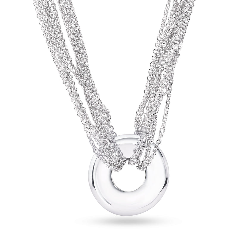 Clearance-Silver 925 Rhodium Plated Open Black Circle Necklace - DSN00001