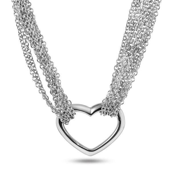 Silver 925 Rhodium Plated Open Heart Multiple Chain Necklace - DSP00001
