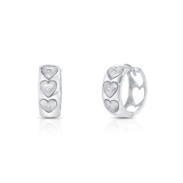 Rhodium Plated 925 Sterling Silver Multi Heart Hoop Earrings - E0007-L