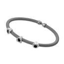 Silver 925 Rhodium Plated Two Tone Three Open CZ Heart Bracelet - ECB00019RH