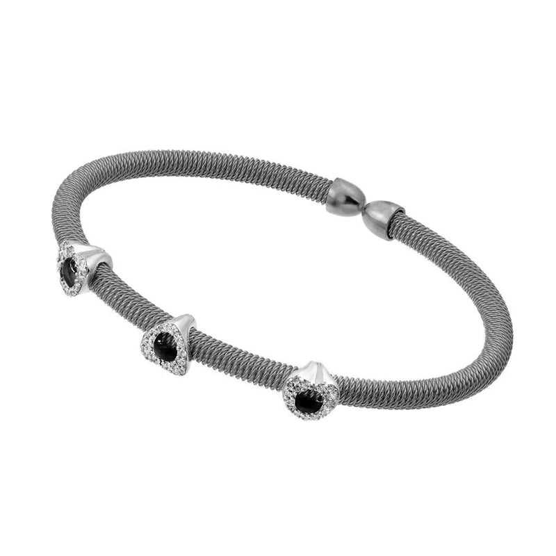 Pulsera de plata 925 chapada en rodio en dos tonos y tres corazones abiertos con circonitas cúbicas - ECB00019RH