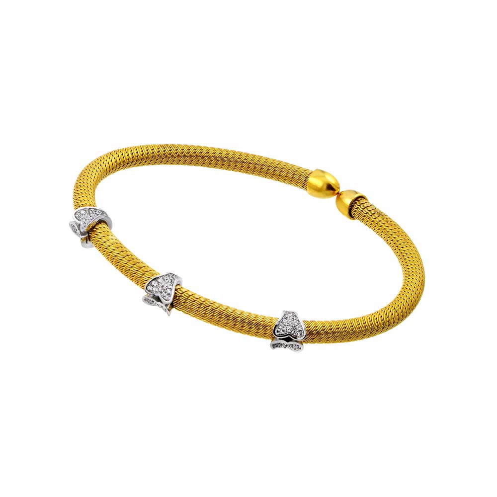 Silver 925 Gold Plated Three Clear CZ Bracelet - ECB00023YW