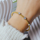 Silver 925 Black Rhodium and Gold Plated Three Heart Clear CZ Inlay Bracelet - ECB00027YW