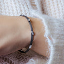 925 Sterling Silver Black Rhodium Plated Flat Bracelet with CZ Stones - ECB00048BLK