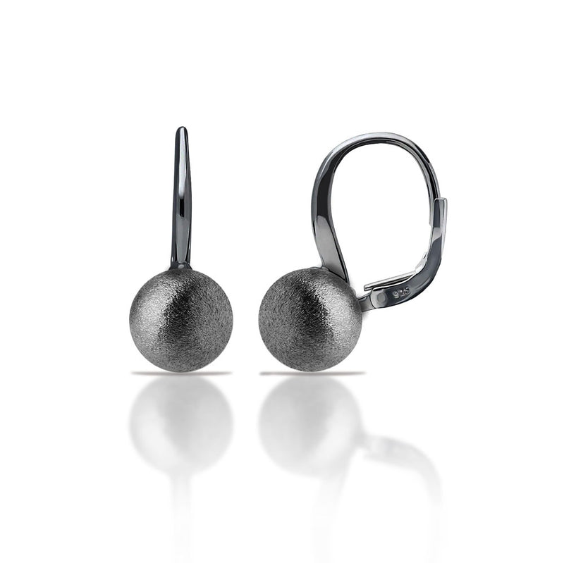 925 Silver Matte Finish Black Rhodium Plated Leverback Dangling Bead Earrings - ECE00024BL