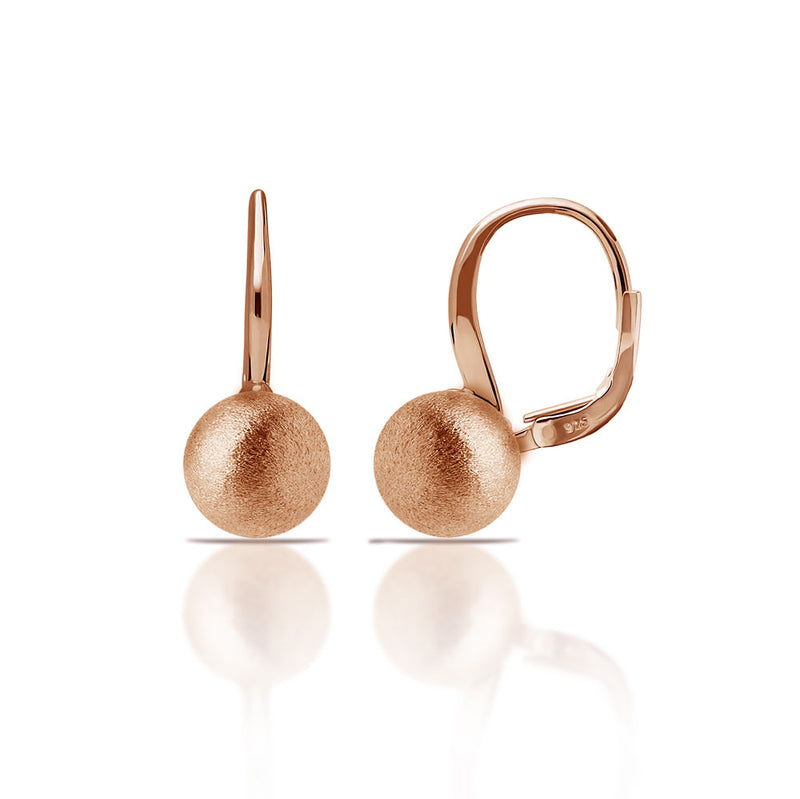 925 Silver Matte Finish Rose Gold Plated Leverback Dangling Bead Earrings - ECE00024R