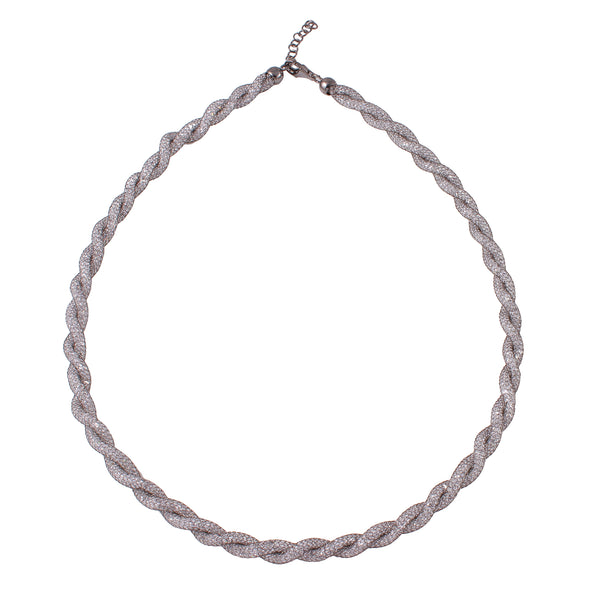 Silver 925 Black Rhodium Plated Rope Mesh Inlay Swarovski Crystals Necklace - ECN00013BL