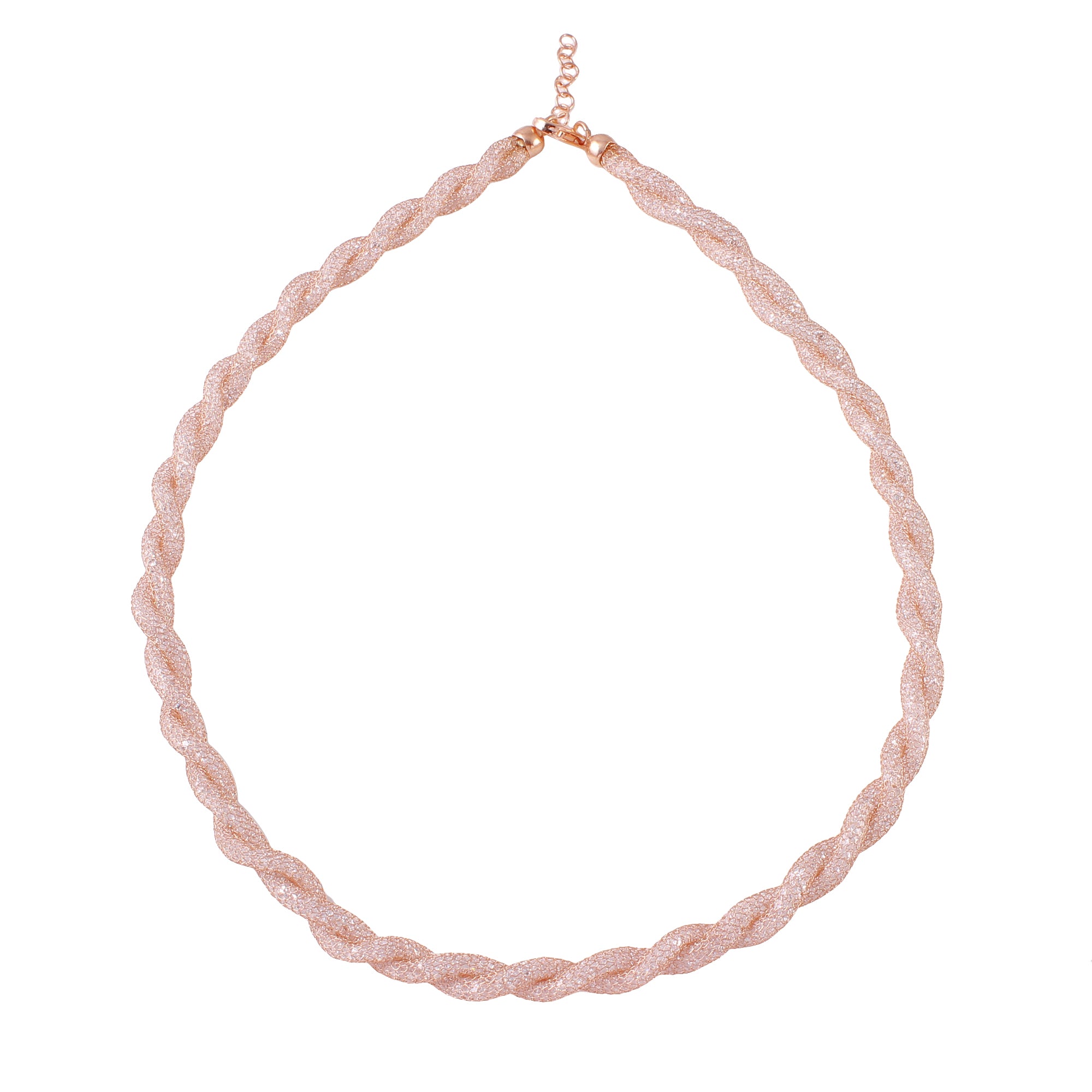 Collar de malla de cuerda con baño de rosa en plata de ley 925 y cristales de Swarovski - ECN00013R