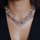 Collar multihebra de plata de ley 925 rodiada con detalle de perla fresca - ECN00018RH