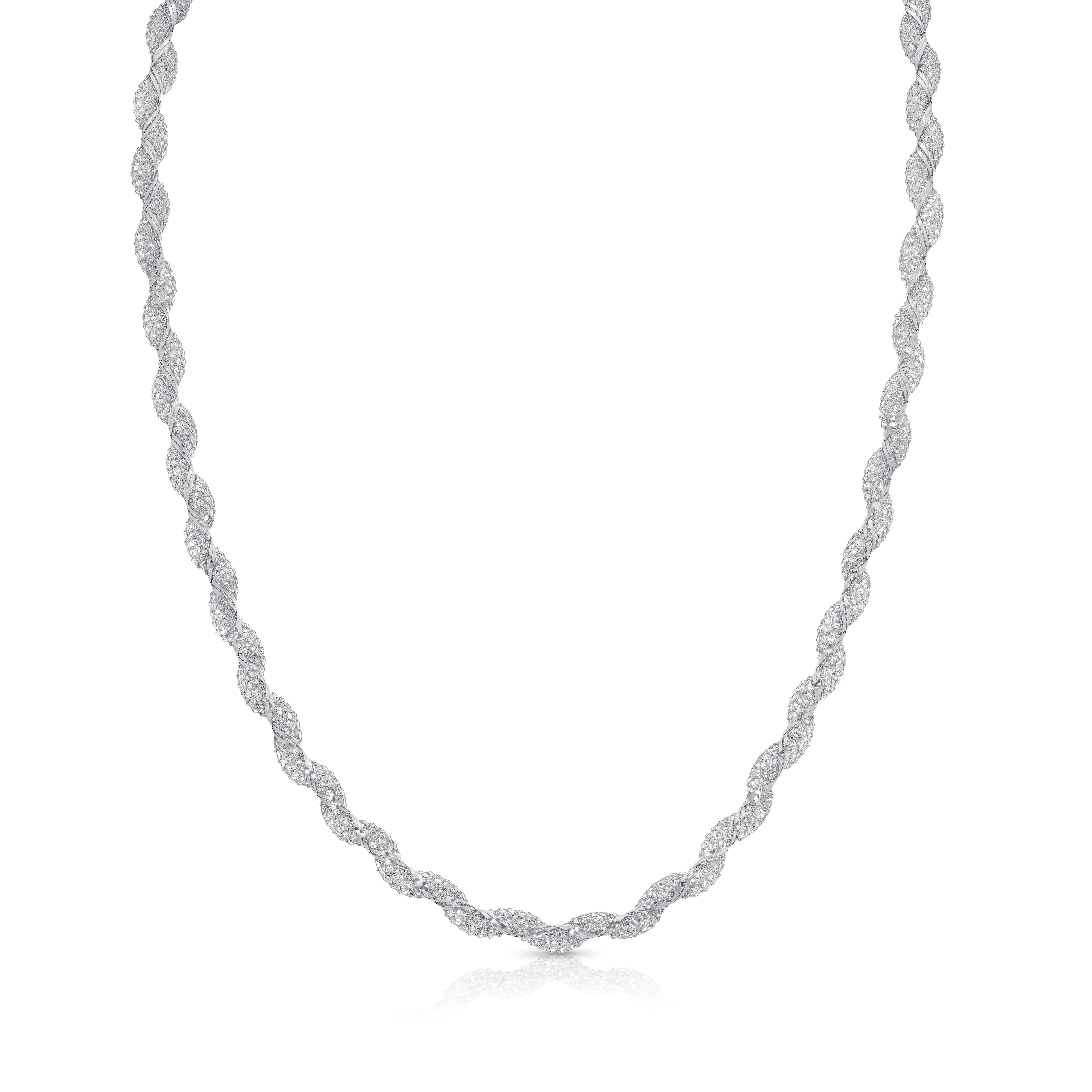 925 Sterling Silver Wrap Accent Mesh Inlay Swarovski Crystals Necklace - ECN00020