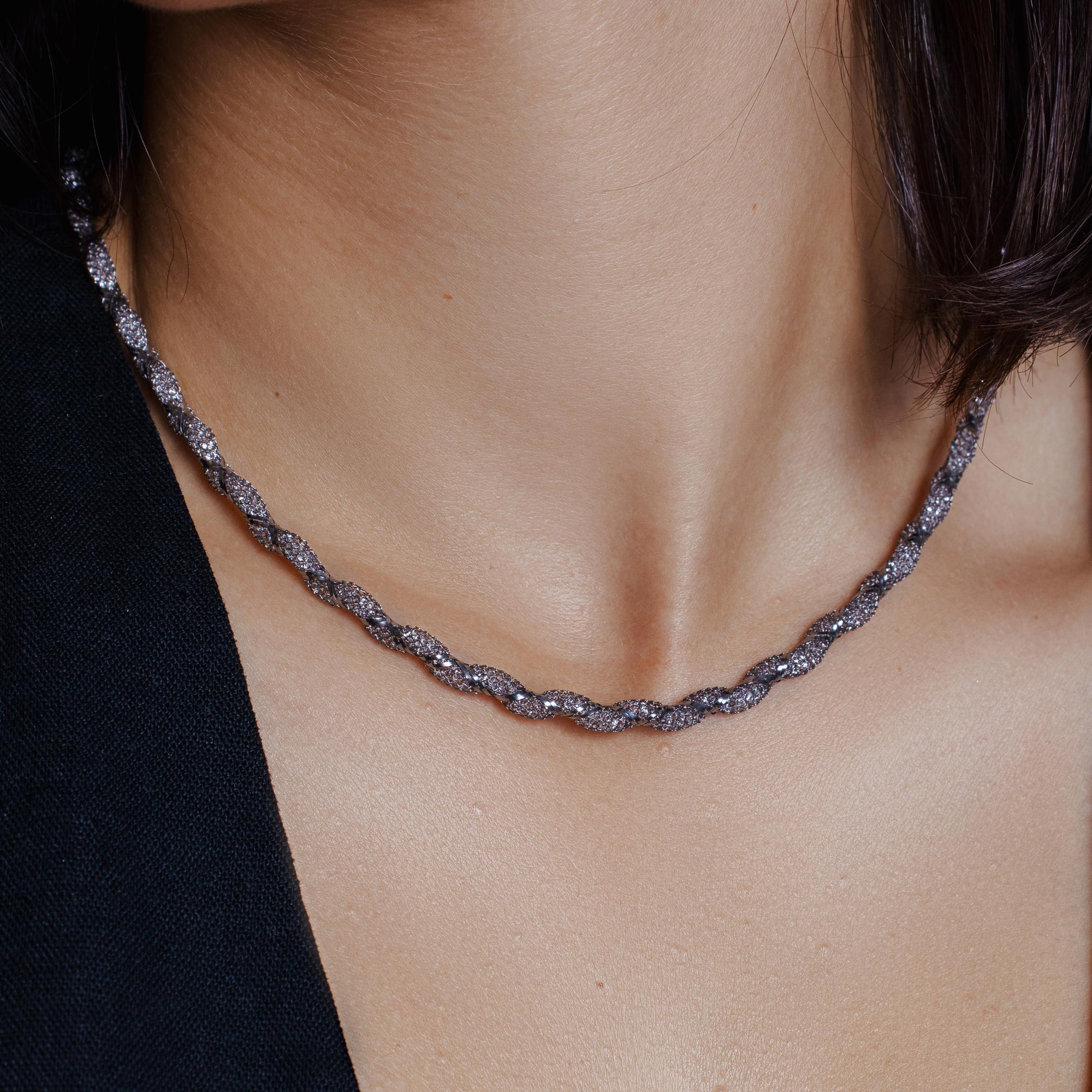 925 Sterling Silver Wrap Accent Mesh Inlay Swarovski Crystals