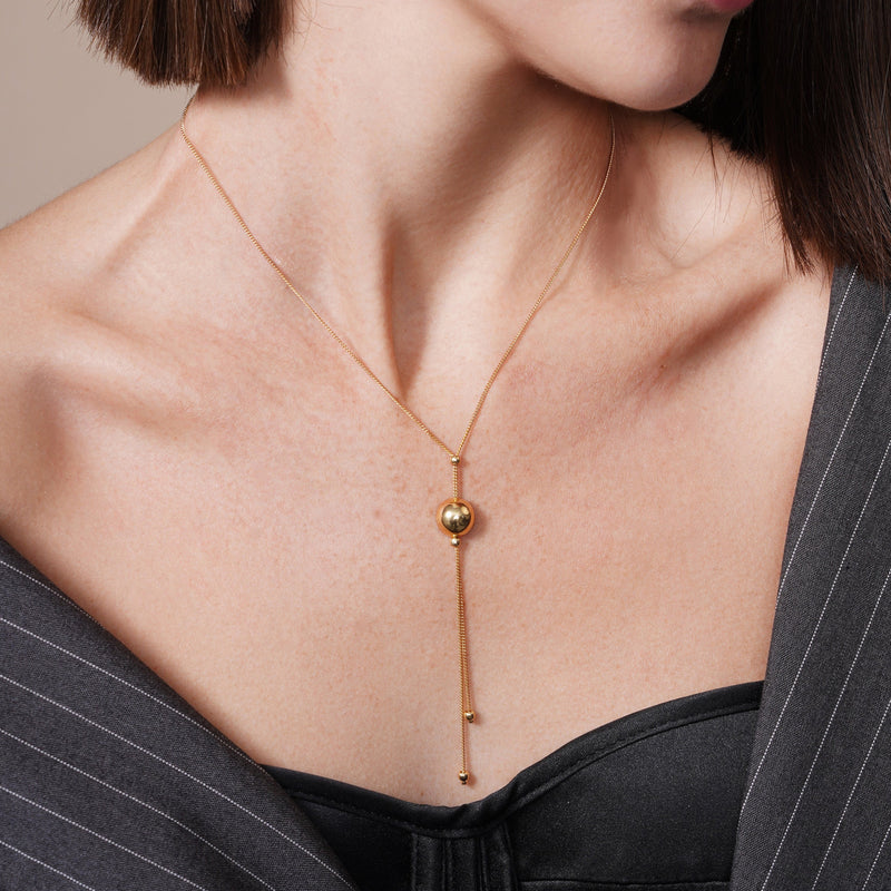 Gold Plated 925 Sterling Silver Drop Bead Necklace - ECN00029GP