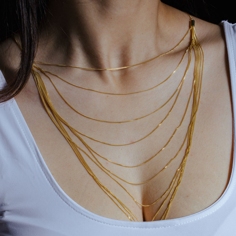 Gold Plated 925 Sterling Silver Multiple Chain Necklace - ECN00031GP