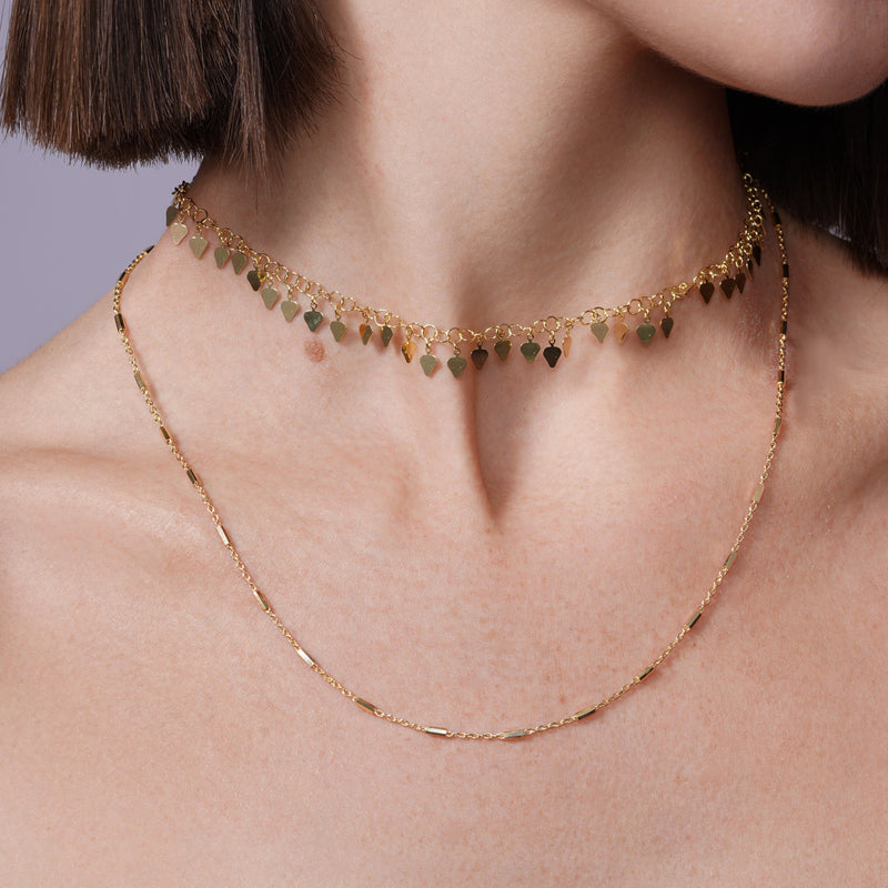 Collar de confeti de doble cadena en plata de ley 925 bañado en oro - ECN00047GP