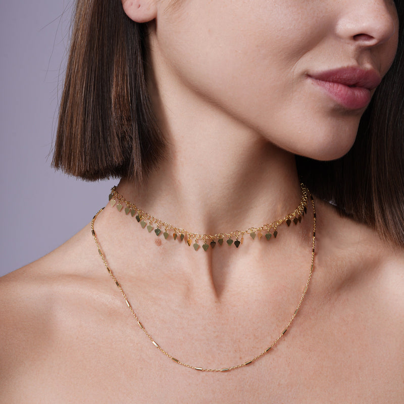 Collar de confeti de doble cadena en plata de ley 925 bañado en oro - ECN00047GP