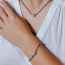 Silver 925 Rhodium Plated Rolo Bracelet with Micro Pave Center Bead - ECB00047RH