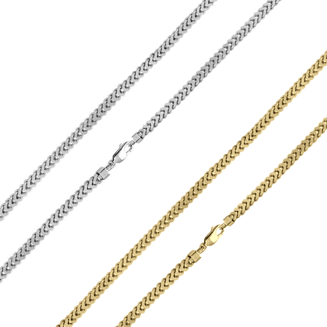 925 Sterling Silver Square Hollow Franco Chain or Bracelet