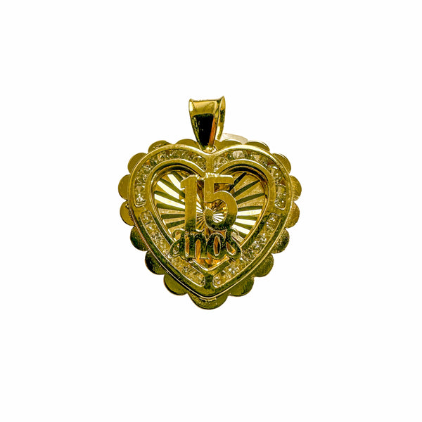 14P00075. - 14 Karat Yellow Gold Heart Diamond Cut CZ Quinceañera Pendant