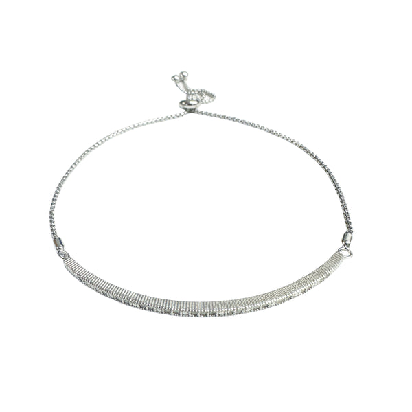 Pulsera Lariat de plata 925 chapada en rodio con identificación transparente y circonita cúbica - BGB00604