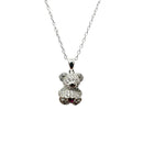 Rhodium Plated 925 Sterling Silver Bear Heart Red and Clear CZ Pendant Necklace - STP01858