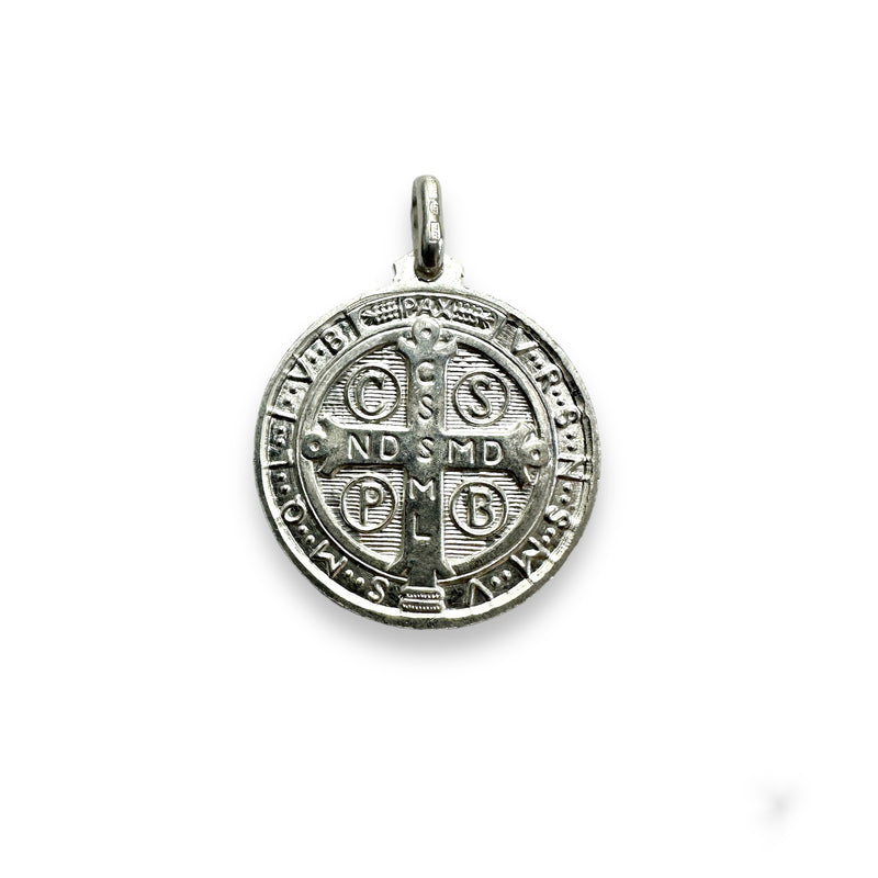 925 Sterling Silver High Polished Saint Benedict Medallion 30mm Pendant - ARP000062