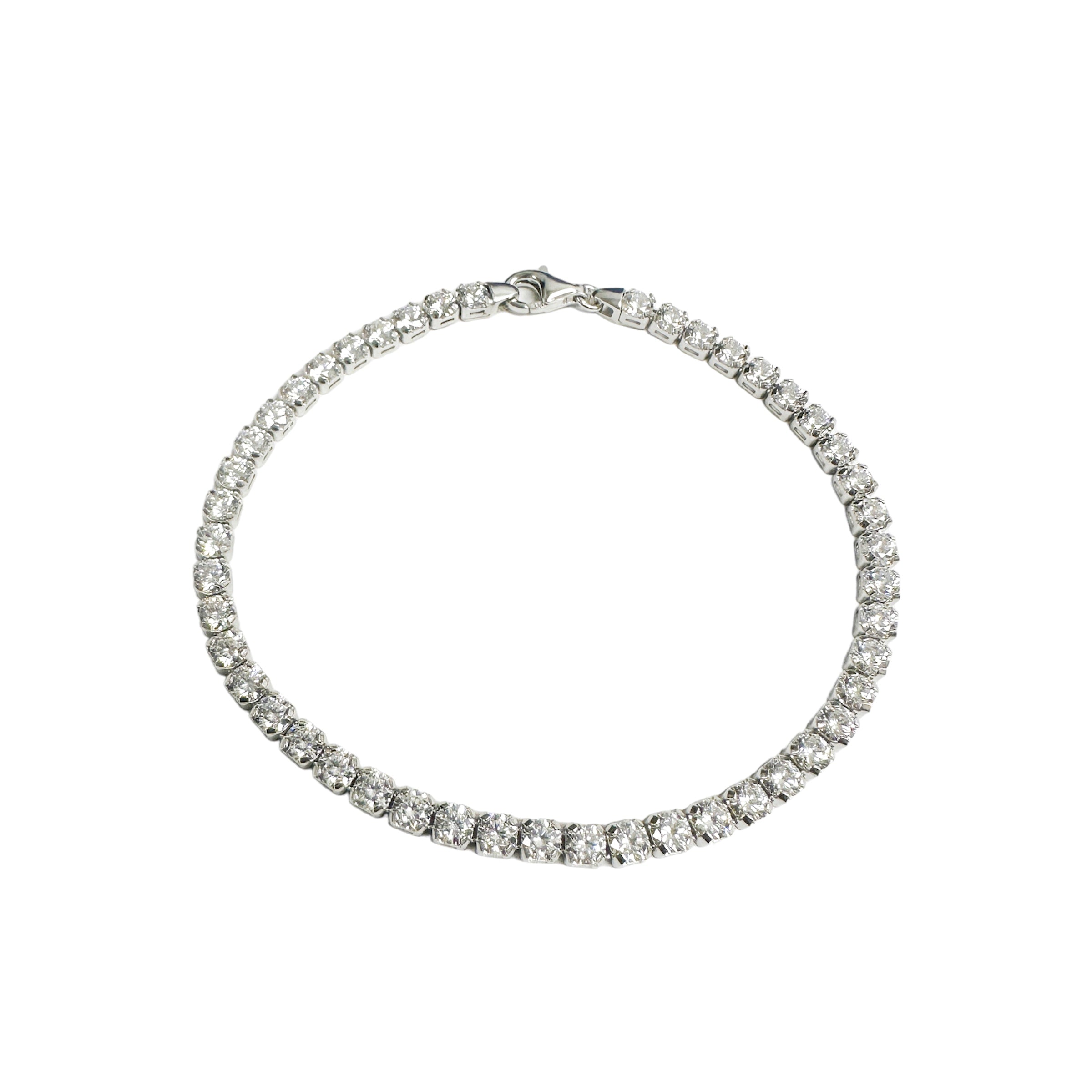 925 Sterling Rhodium Plated 3.5mm Tennis Clear Asscher CZ Bracelet