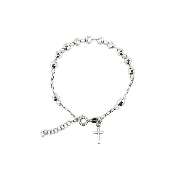 Silver 925 Rhodium Plated Rosary Cross Bracelet- GCB00007-RH