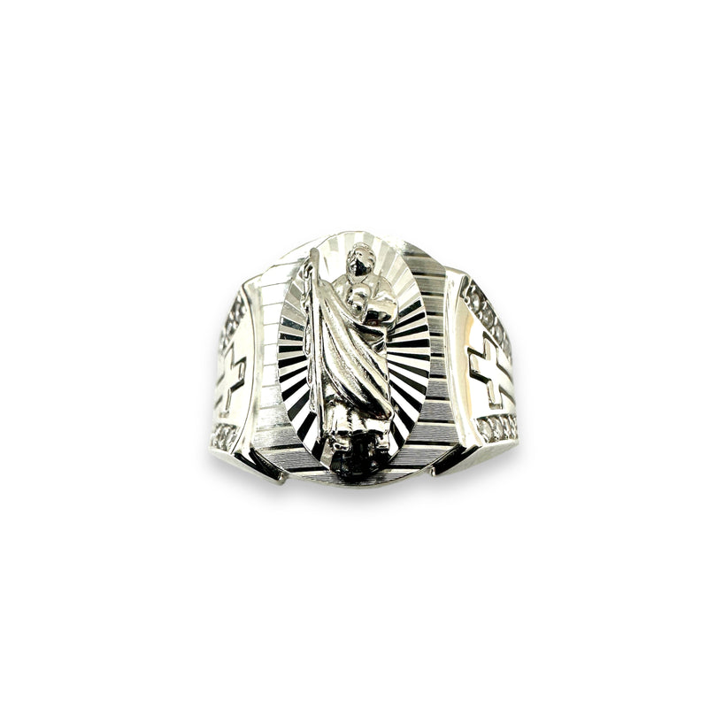 Anillo de plata 925 chapado en rodio St Jude con circonita transparente y corte de diamante - GMR00346