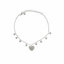 Pulsera de plata de ley 925 rodiada con corazón y dije redondo - STB00625